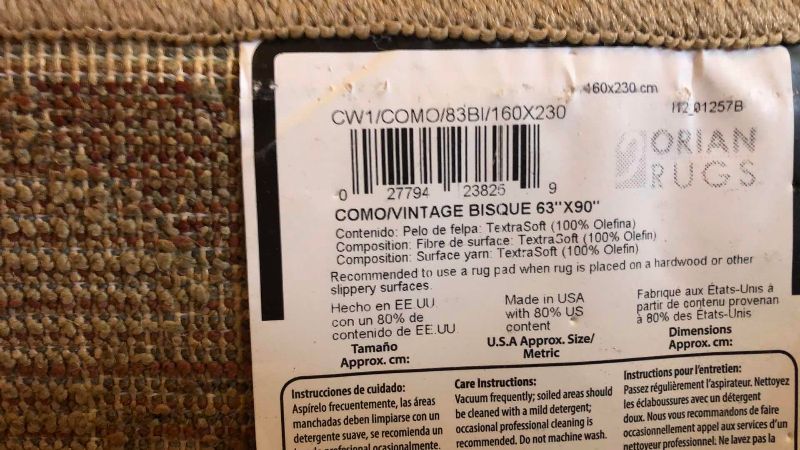 Photo 1 of ORION RUG COMPANY “COMO/VINTAGE BISQUE” 63” X 90”