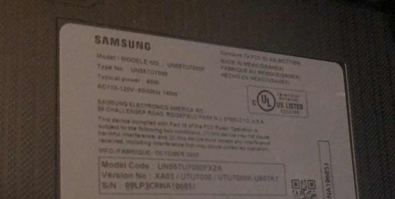 Photo 1 of SAMSUNG 55” TELEVISION MODEL UN55TU7000F