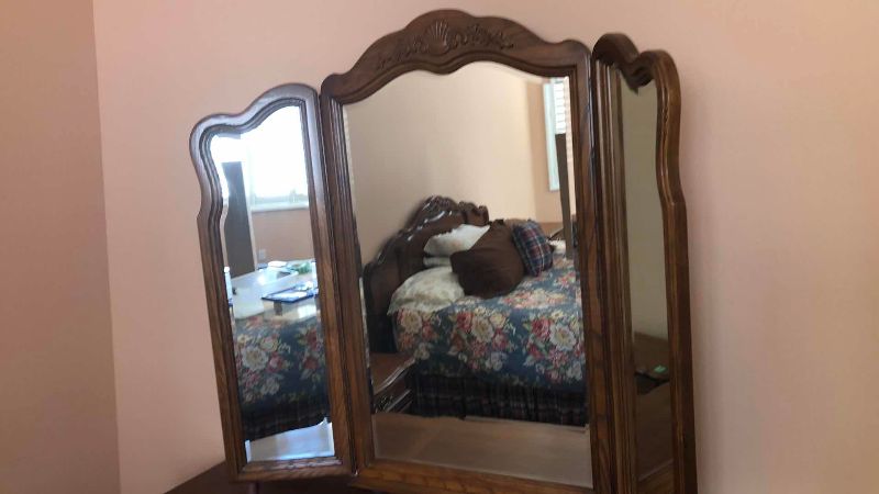 Photo 1 of STANLEY FRENCH PROVINCIAL STYLE TRIPLE DRESSER WITH TRI-FOLD MIRROR 73” X 19” H 84”