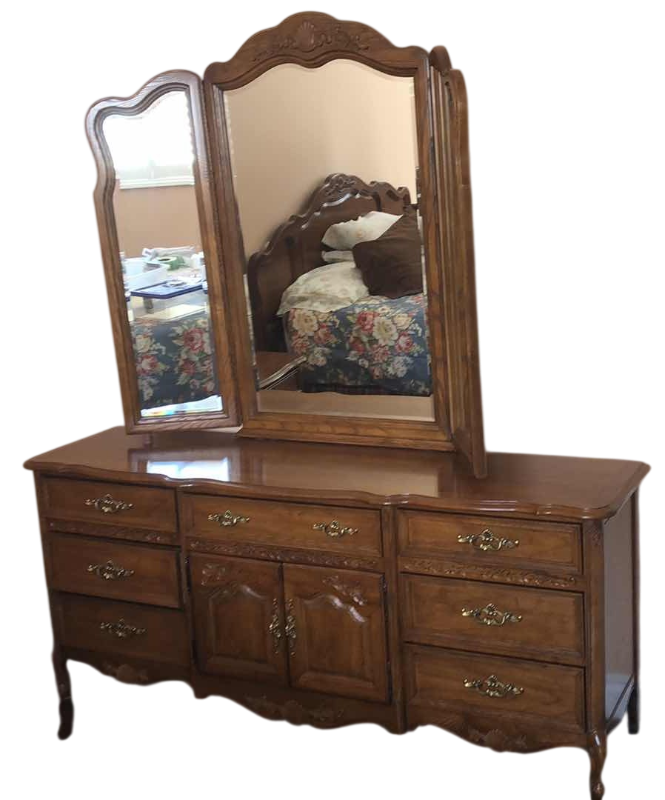 Photo 1 of STANLEY FRENCH PROVINCIAL STYLE TRIPLE DRESSER WITH TRI-FOLD MIRROR 73” X 19” H 84”