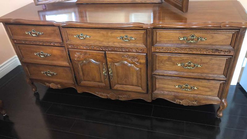 Photo 1 of STANLEY FRENCH PROVINCIAL STYLE TRIPLE DRESSER WITH TRI-FOLD MIRROR 73” X 19” H 84”