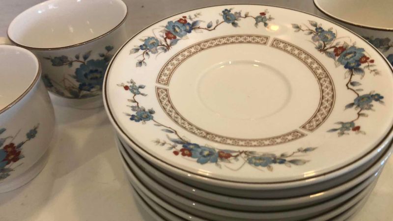 Photo 1 of 6 VINTAGE NORITAKE VERSATONE BLEUFLEUR SAUCERS AND 9 CUPS