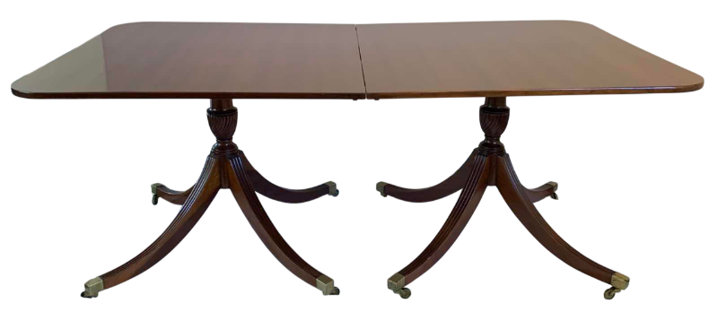 Photo 1 of VINTAGE GEORGIAN STYLE INLAID BLONDE MAHOGANY DOUBLE PEDESTAL DINING TABLE 76” X 41” X 30”H MAITLAND & SLASCOE