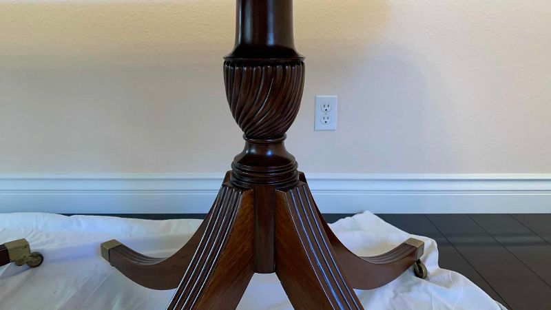 Photo 1 of VINTAGE GEORGIAN STYLE INLAID BLONDE MAHOGANY DOUBLE PEDESTAL DINING TABLE 76” X 41” X 30”H MAITLAND & SLASCOE