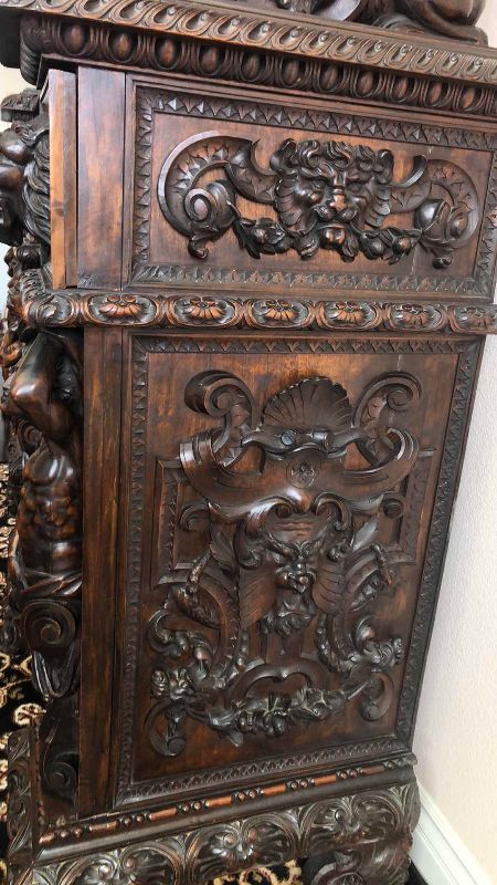 Photo 1 of ANTIQUE 19TH CENTURY HAND CARVED WALNUT ITALIAN FIGURAL SIDEBOARD RENAISSANCE VAISSELIER 73" X 27' H 103"