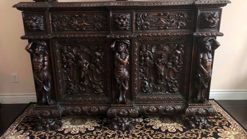 Photo 1 of ANTIQUE 19TH CENTURY HAND CARVED WALNUT ITALIAN FIGURAL SIDEBOARD RENAISSANCE VAISSELIER 73" X 27' H 103"