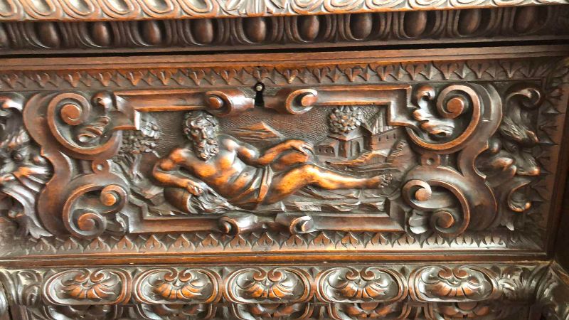 Photo 1 of ANTIQUE 19TH CENTURY HAND CARVED WALNUT ITALIAN FIGURAL SIDEBOARD RENAISSANCE VAISSELIER 73" X 27' H 103"
