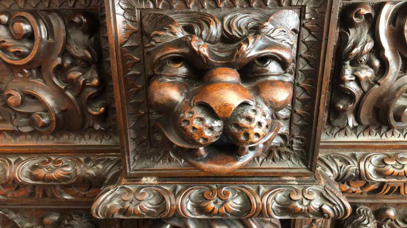 Photo 1 of ANTIQUE 19TH CENTURY HAND CARVED WALNUT ITALIAN FIGURAL SIDEBOARD RENAISSANCE VAISSELIER 73" X 27' H 103"