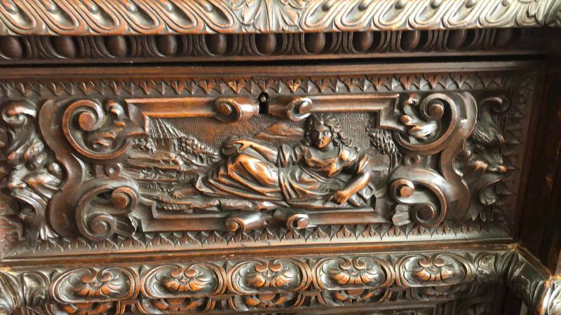 Photo 1 of ANTIQUE 19TH CENTURY HAND CARVED WALNUT ITALIAN FIGURAL SIDEBOARD RENAISSANCE VAISSELIER 73" X 27' H 103"