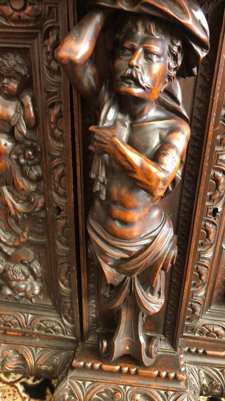 Photo 1 of ANTIQUE 19TH CENTURY HAND CARVED WALNUT ITALIAN FIGURAL SIDEBOARD RENAISSANCE VAISSELIER 73" X 27' H 103"