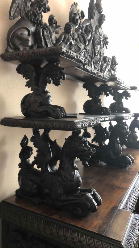 Photo 1 of ANTIQUE 19TH CENTURY HAND CARVED WALNUT ITALIAN FIGURAL SIDEBOARD RENAISSANCE VAISSELIER 73" X 27' H 103"