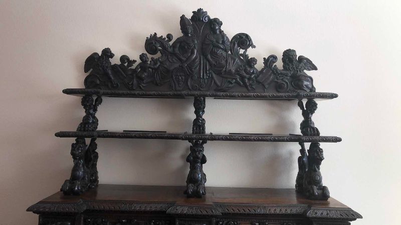 Photo 1 of ANTIQUE 19TH CENTURY HAND CARVED WALNUT ITALIAN FIGURAL SIDEBOARD RENAISSANCE VAISSELIER 73" X 27' H 103"