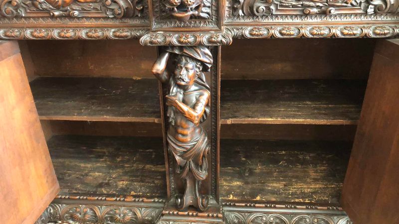 Photo 1 of ANTIQUE 19TH CENTURY HAND CARVED WALNUT ITALIAN FIGURAL SIDEBOARD RENAISSANCE VAISSELIER 73" X 27' H 103"