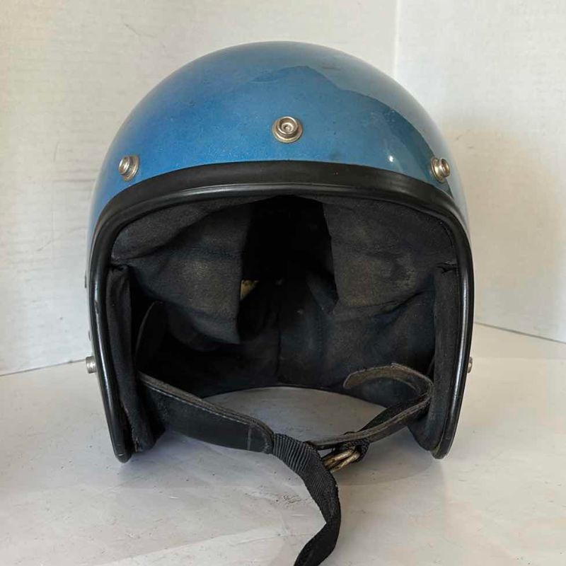 Photo 1 of 1970S VINTAGE BLUE OPEN FACE HELMET SIZE L