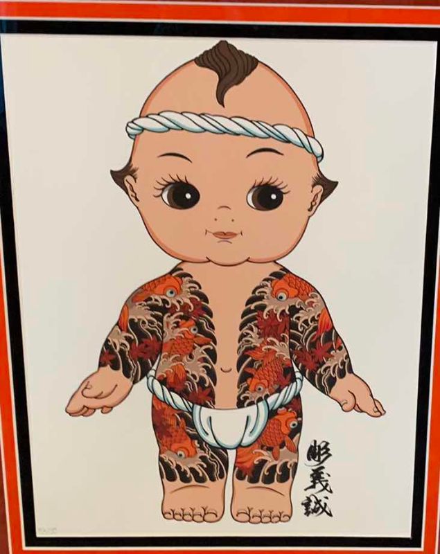 Photo 1 of "IREZUMI KEWPIE" GICLEE PRINT BY PAUL STOTTLER FRAMED 25" X 21"