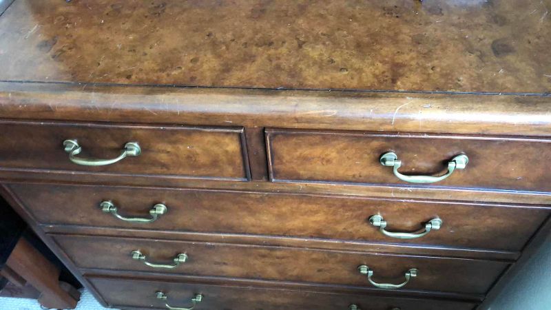 Photo 1 of THOMASVILLE ERNEST HEMINGWAY COLLECTION GEORGIAN STYLE 5 DRAWER BURR WALNET DRESSER 43” X 20 H 40”