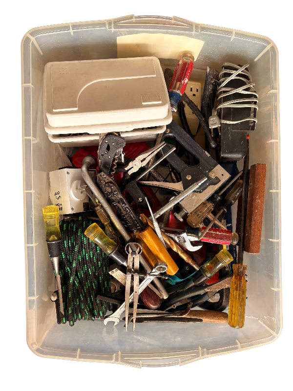 Photo 1 of CONTAINER OF TOOLS & ROPES