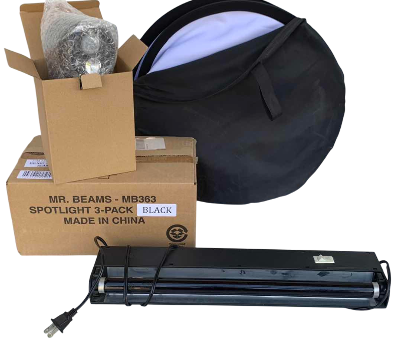 Photo 1 of BLACK LIGHT, 3 PACK SPOT LIGHT AND A LIGHT REFLECTOR
