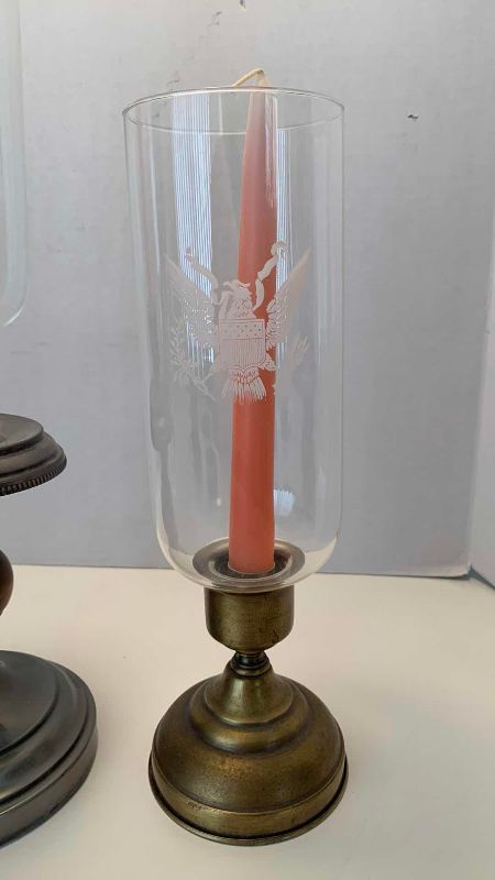 Photo 1 of THREE UNITED STATES FEDERAL EAGLE INSPIRED CANDLESTICK HOLDERS