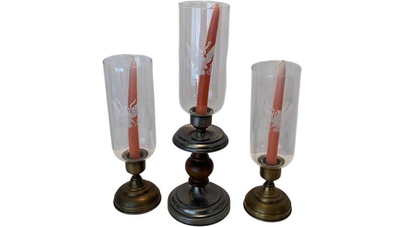 Photo 1 of THREE UNITED STATES FEDERAL EAGLE INSPIRED CANDLESTICK HOLDERS