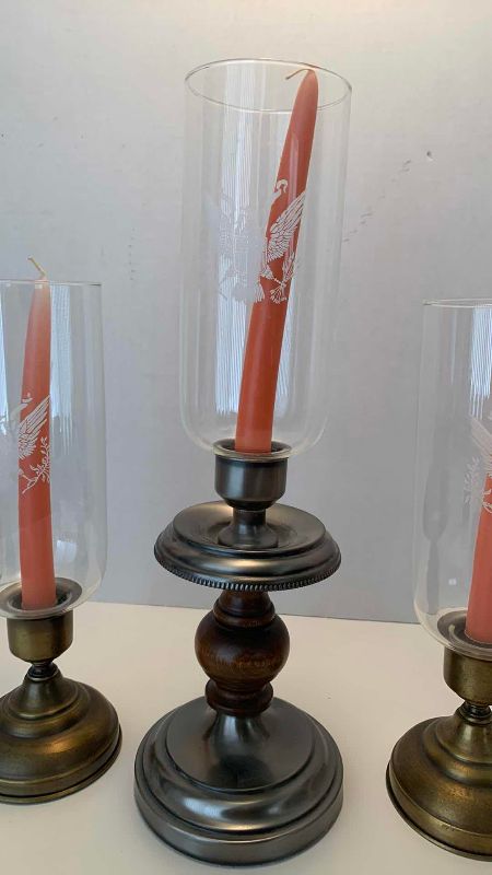 Photo 1 of THREE UNITED STATES FEDERAL EAGLE INSPIRED CANDLESTICK HOLDERS