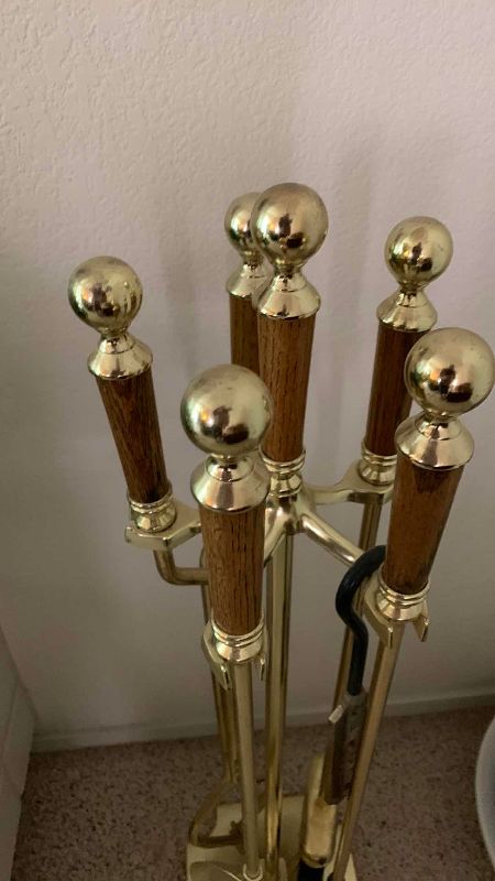 Photo 1 of FIREPLACE TOOL SET BRASS AND WOOD