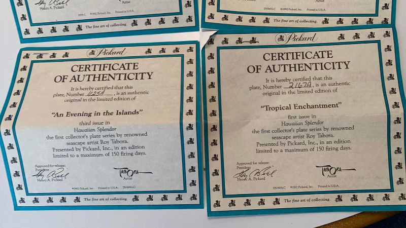 Photo 1 of FOUR PICKARD HAWAIIAN, SPLENDOR PLATES, “TWILIGHT PARADISE”, “COASTAL HARMONY” “AN EVENING IN THE ISLANDS”
AND “TROPICAL ENHANCEMENT”