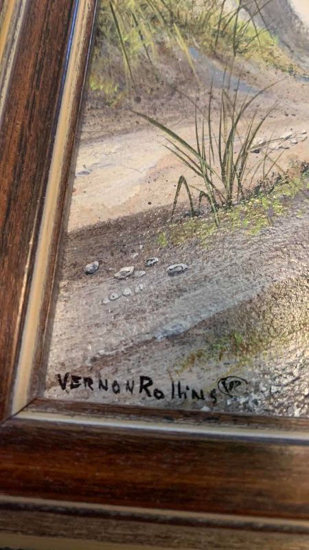 Photo 1 of “CITY DOCK” BY RICHARD WEATHERMAN 12” X 10” AND “NAGS HEAD NORTH CAROLINA”BY VERNON ROLLINS 6” X 14” ORIGINAL OIL PAINTINGS