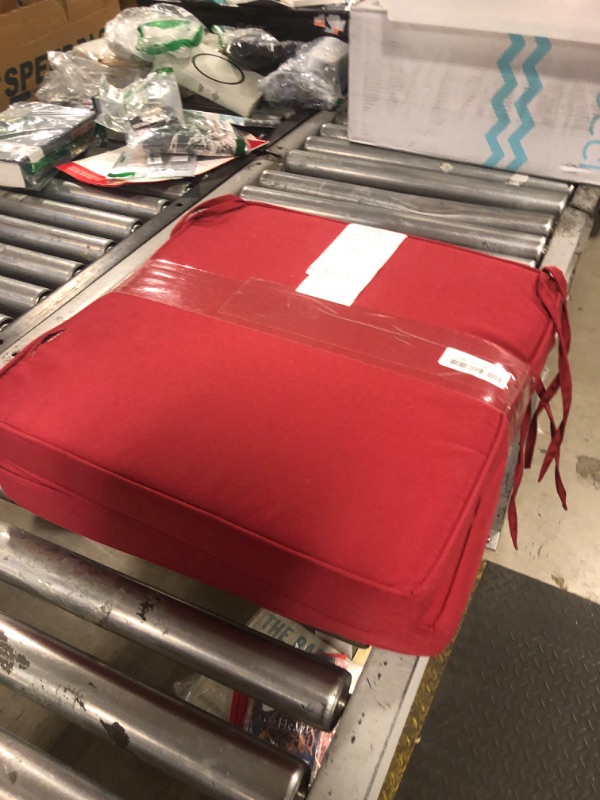 Photo 1 of downluxe Waterproof Outdoor Chair Cushions for Patio Furniture, 18" x 18" x 2" Patio Chair Cushion with Adjustable Ties & Portable Handle, Square Outdoor Cushion with Removable Cover, Burgundy, 2 Pack