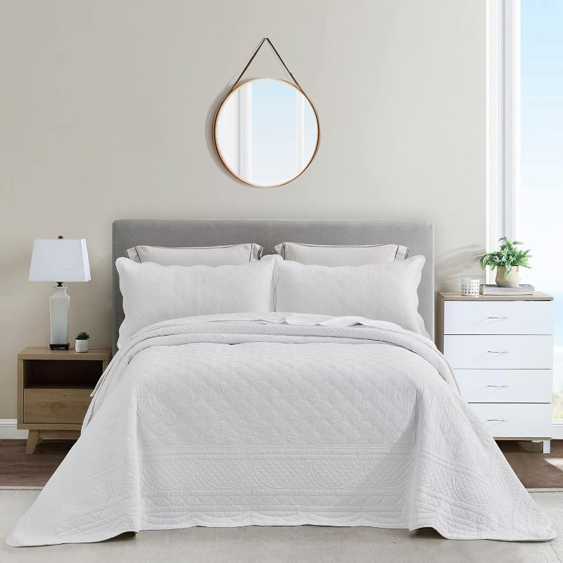 Photo 1 of CHIXIN Oversized Cotton Bedspread King Size - Real Stitching - Luxury Quilted Bedding Cover for All Season, Reversible, Ultra Soft, Lightweight