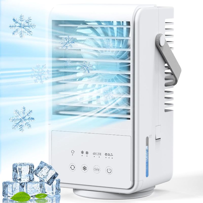 Photo 1 of Portable Air Conditioners,4 in 1 Portable AC unit with 3 Speeds 2 Mist,90° Oscillating Cooling Fan with Timer 7 Color Night,Air Conditioner Portable,6.54×7.32×11.97 inches Air Cooler (White-6)
