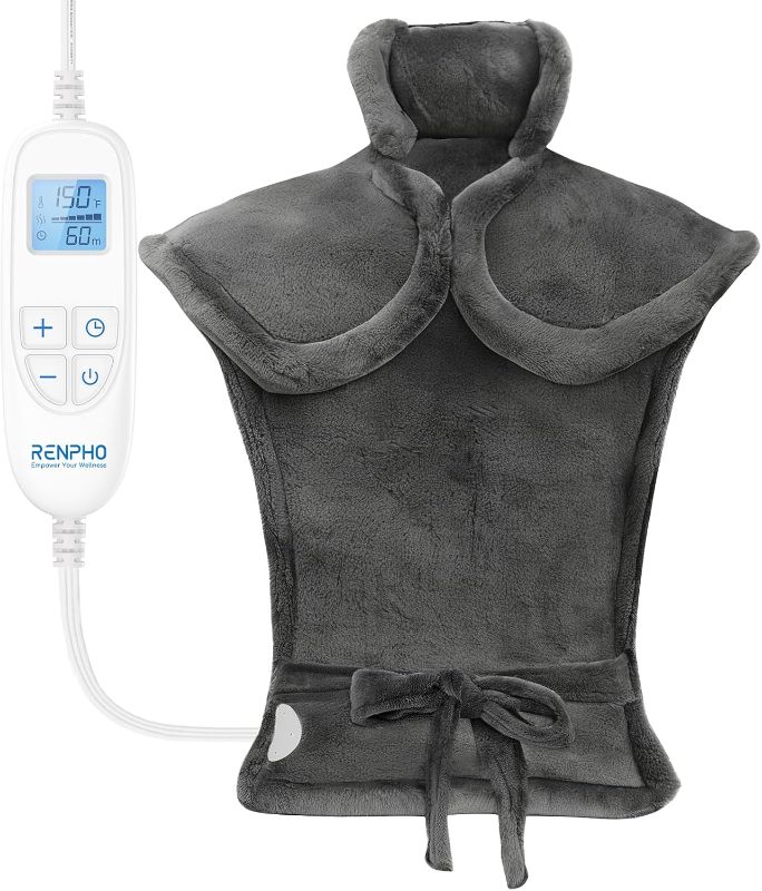 Photo 1 of RENPHO Electric Heating Pad for Back Pain Relief, Birthday Gifts for Women Men Mom Dad Elderly, FSA Eligible Items Only List, Large Heat Pad for Neck and Shoulders, 24"x33", ETL Certified, Gray
