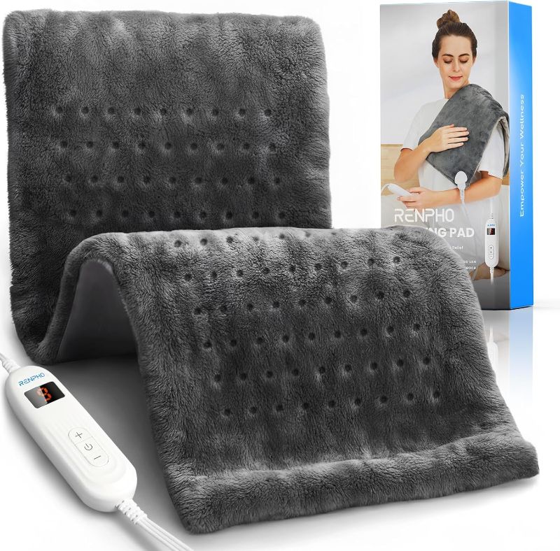 Photo 1 of RENPHO Heating Pad for Back Pain & Period Cramps, FSA Eligible, 12" x24‘’ Electric Heat Pad for Neck and Shoulder, Birthday Gifts for Women Men Mom Dad, HSA Store, ETL Certified, Gray