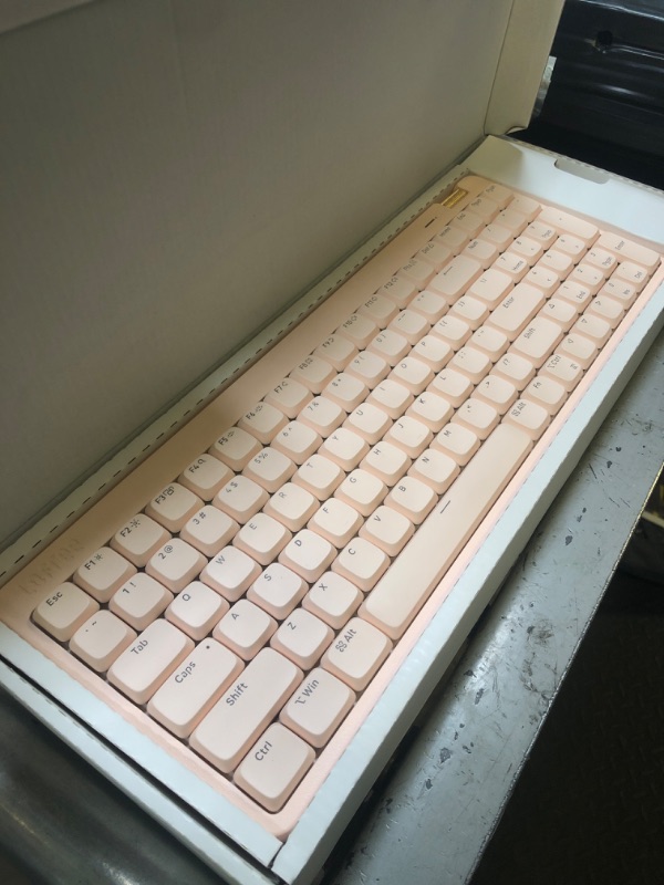 Photo 1 of Flow Lite 100 Keys Low Profile Mechanical Keyboard, Swappable Rechargeable Wireless Keyboard with 2.4G Receiver, Bluetooth and Wired Connection for Windows, Mac/Specter Linear Switches (Flamingo)