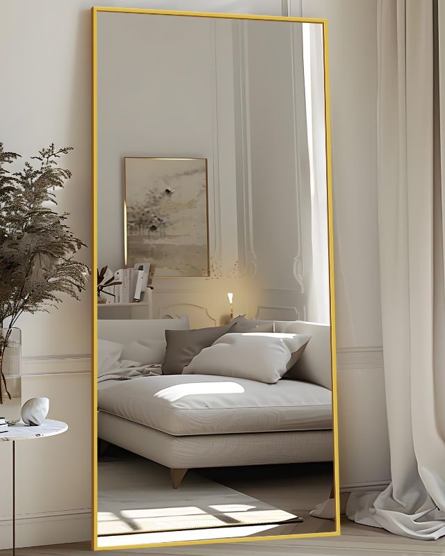 Photo 1 of Antok Full Length Mirror, 76"x34" Floor Mirror with Stand, Hanging Mounted Mirrors for Bedroom, Living Room, Cloakroom, Dining Room, Gold, Rect