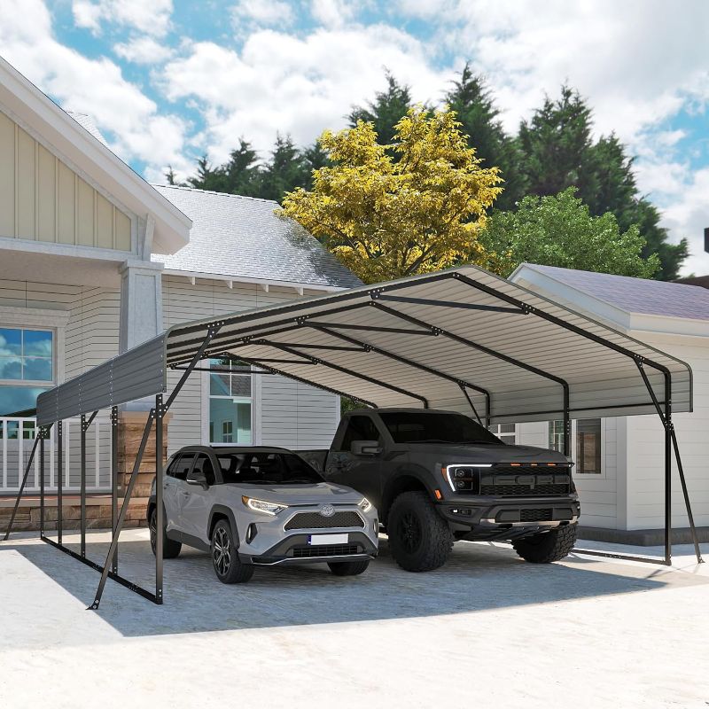Photo 1 of Real Relax 20x20ft Heavy Duty Metal Carport with Galvanized Steel Roof, 4 Support Legs, Outdoor Car Port Shelter for 2 Cars, Trucks and Boats