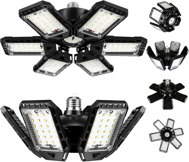 Photo 1 of LED Garage Lights Bulb 2 Pack 180W 18000LM 6500K Led Shop Light with 6 Plus 1 Deformable Panels Basement Barn Ceiling Lights for E26/E27
