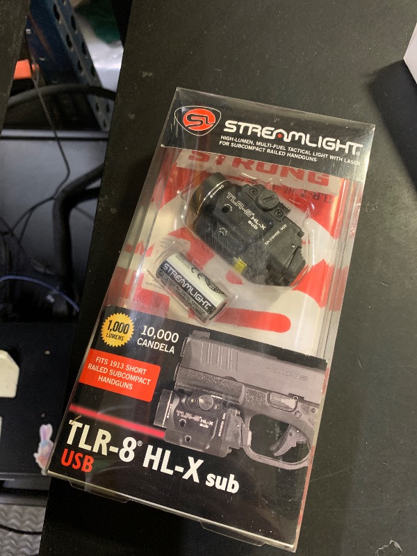 Photo 1 of Streamlight 69468 TLR-8 HL-X sub USB 1000-Lumen Weapon Rail-Mounted Rechargeable Tactical Flashlight with Integrated Red Aiming Laser for Select 1913 Only, Black