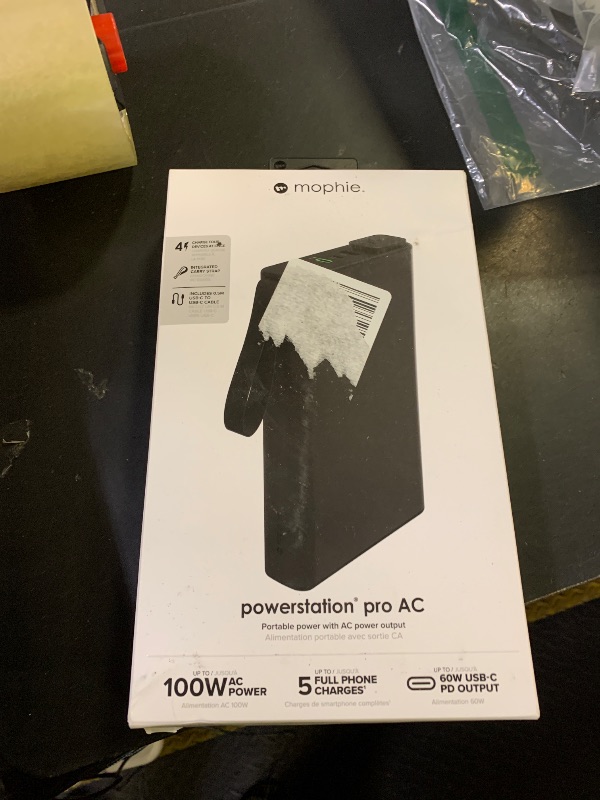 Photo 1 of mophie powerstation pro AC (2023)-27,000 mAh External Battery compatbile With MacBook&iPad Portable PD battery with 100W of AC&60W USB-C Fast Charge integrated carry strap-USB-C cable included, Black