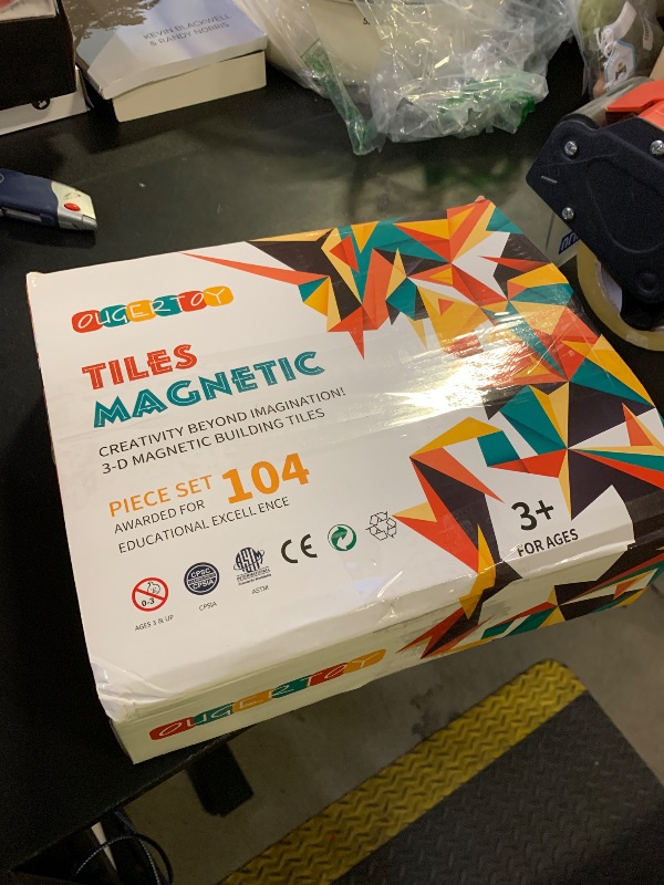 Photo 1 of OugerToy Magnetic Tiles,104PCS Magnetic Building Tiles for Kids, Educational Magnetic Stacking Blocks, Magnets Construction Toys, Christmas Toy Gift for Toddlers,Kids Boys and Girls 3 4 5 6 7 8 9+Year