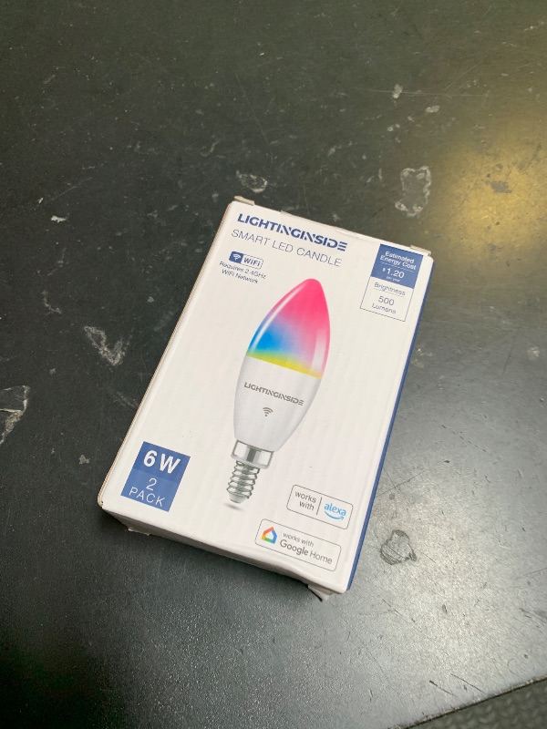 Photo 1 of Lightinginside E12 Smart Light Bulbs 60W Equiv., Work with Alexa/Google Home/Smart Life, 500LM 6W RGBCW Candle Candelabra LED Light Bulbs, No Hub Required, 2.4G WiFi Bluetooth Bulb, ETL Listed, 2PCS