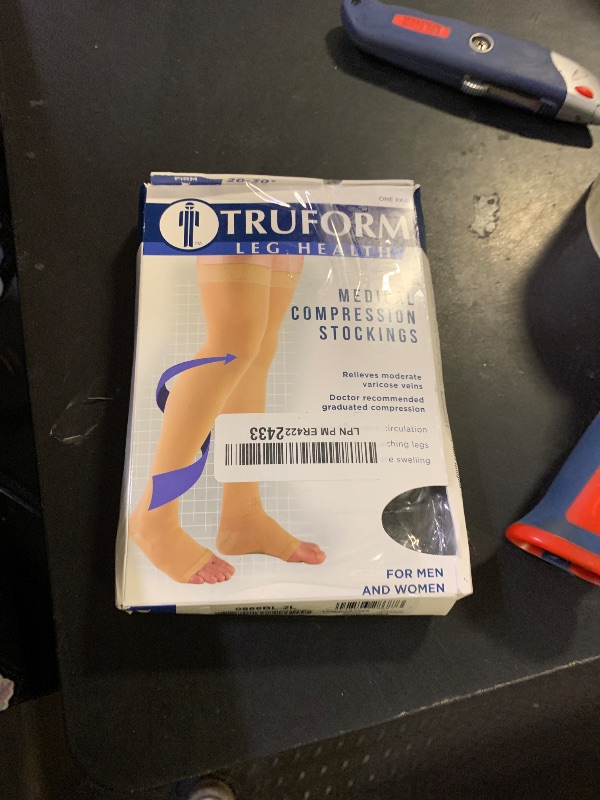 Photo 1 of Truform 20-30 mmHg Compression Stockings for Men and Women, Thigh High Length, Dot-Top, Open Toe, Black, 2X-Large