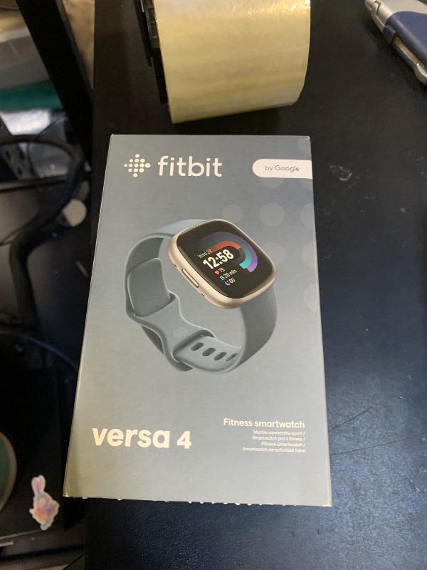 Photo 1 of Fitbit Versa 4 Fitness Smartwatch with Daily Readiness, GPS, 24/7 Heart Rate, 40+ Exercise Modes, Sleep Tracking and more, Waterfall Blue/Platinum, One Size (S & L Bands Included)