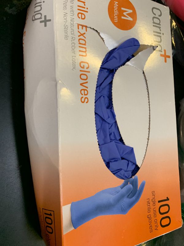 Photo 1 of Caring Nitrile Exam Gloves (100ct), Powder Free and Not Made with Natural Rubber Latex, Gloves for Medical Use, Cleaning, Food Prep and More, Large