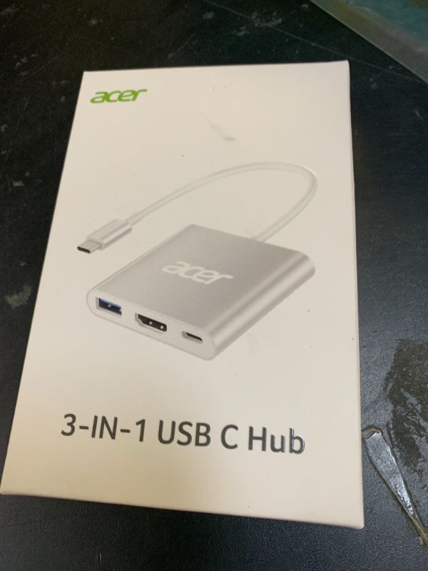 Photo 1 of Acer USB C to HDMI Adapter, 4K USB C Hub with 100W PD, USBA 3.0 Port, HDMI to USBC Multiport Digital AV Converter for MacBook Pro/Air, iPad, Tablets, Switch, TV, Monitor and More (Silver)