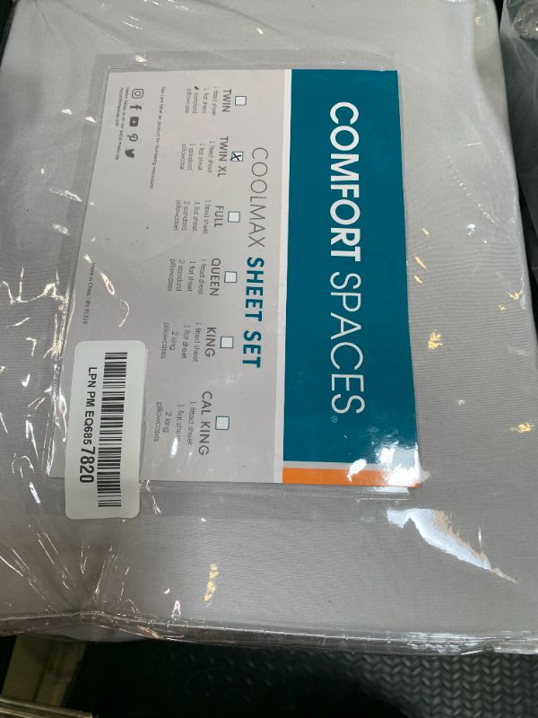 Photo 1 of Comfort Spaces Coolmax Moisture Wicking Sheet Set Soft, Fade Resistant, All Elastic Deep Pocket Fits Up to 16" Mattress - Warm Weather Cooling Sheets for Night Sweats, Twin XL, Grey, 3 Piece