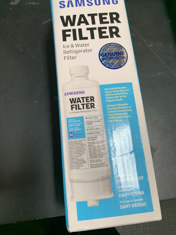 Photo 1 of SAMSUNG Genuine Filter for Refrigerator Water and Ice, Carbon Block Filtration, Reduces 99% of Harmful Contaminants for Clean, Clear Drinking Water, 6-Month Life, HAF-QIN/EXP, 1 Pack