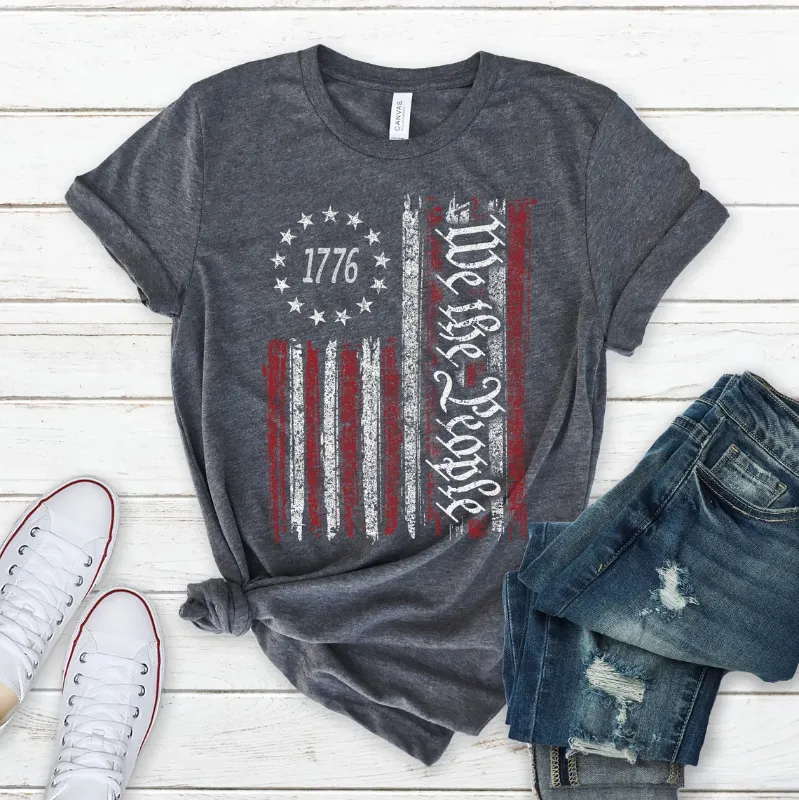 Photo 1 of American WE THE PEOPLE Shirt Women 4th of July Shirts USA Flag Graphic Patriotic Tshirt Raglan Color Block Tops(LightGray4,Large)
