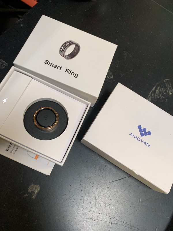 Photo 1 of Smart Ring with Display Screen Health Tracker and Touch Button, Bluetooth Connection Health Monitor Tracks Heart Rate/Blood Oxygen/Sleep/Sports Activities, IP68 Waterproof (Gold, 10#)