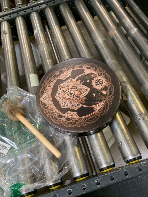 Photo 1 of Shaman Drum 10 Inch Wood Frame Drum with Drum Stick Vegetarian Shaman Hand Drum Sound Healing Tool For Spiritual Music, Reflection(Black )
